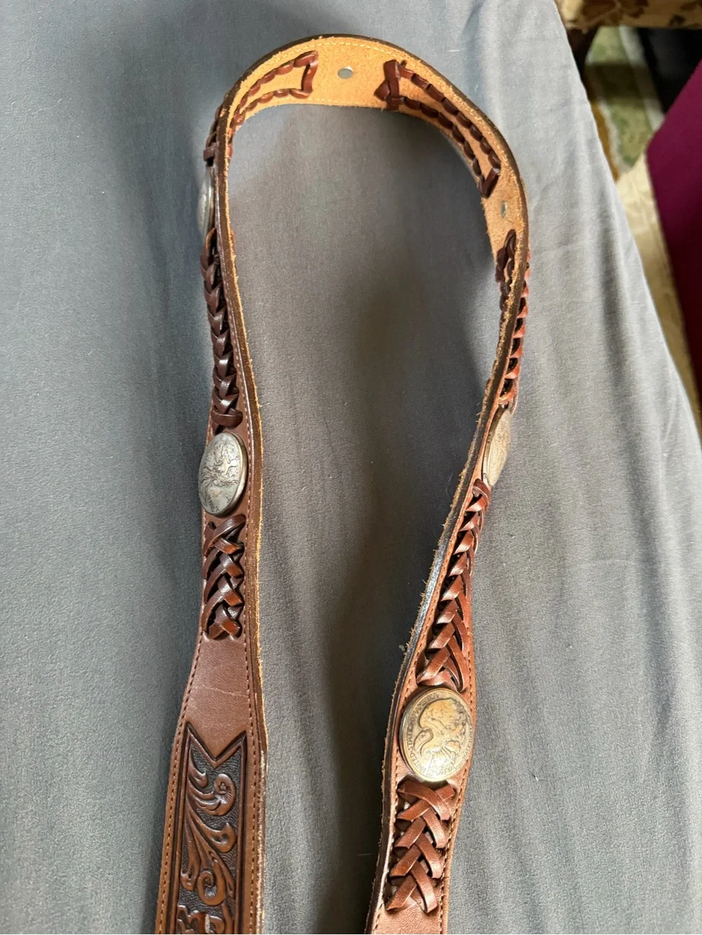 Vintage Justin BootsBraided Leather Belt Half Dollar Silver Buckle Size 36